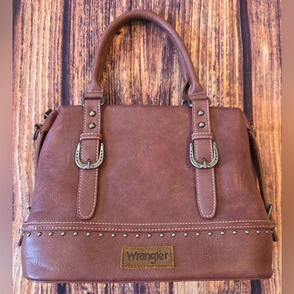 Wrangler Handbags - Wrangler Doctor Bag Satchel Handbag Awake Saddle Top Handle Purse Muted Burgundy